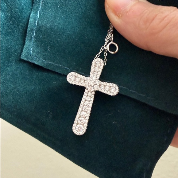 Corace Collection Pave Cross Necklace Sterling Silver - Picture 9 of 12